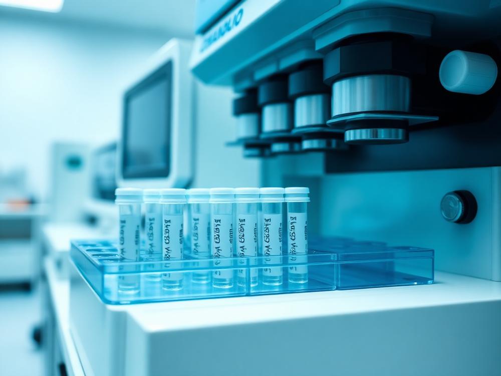 Analytical laboratory bench with scientific instruments