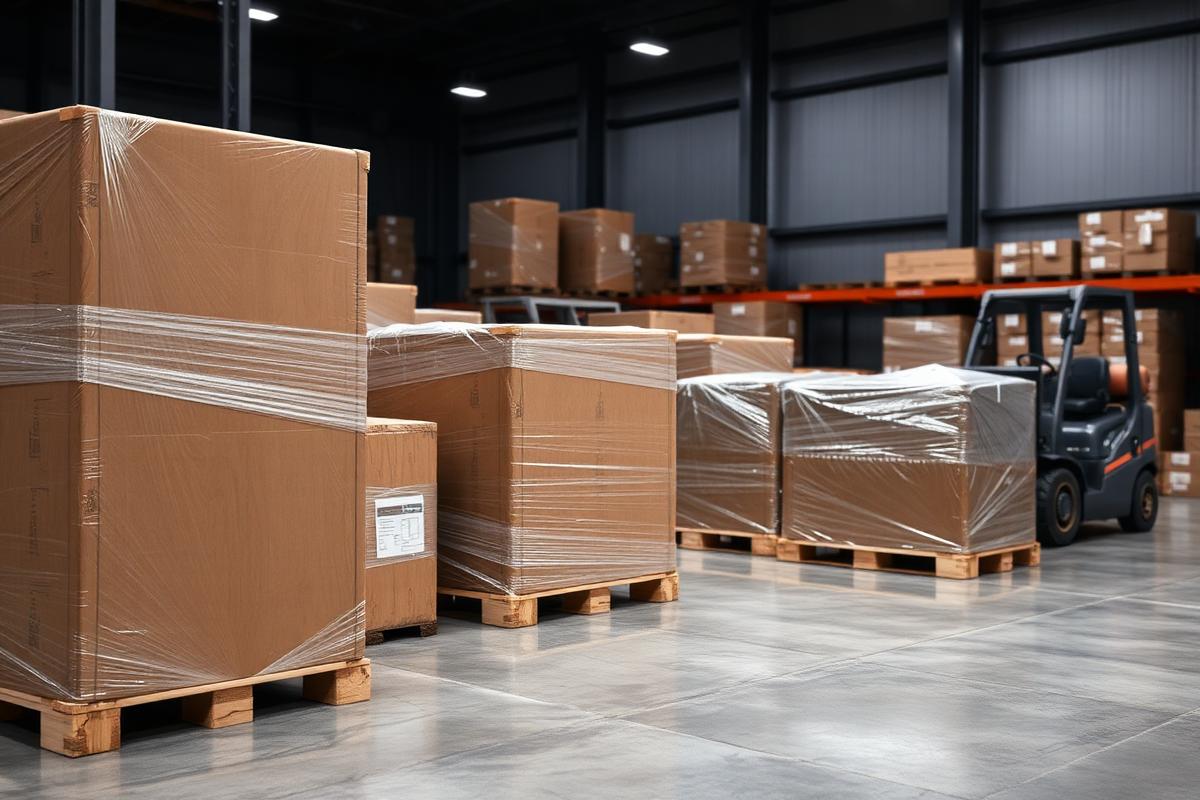 Industrial equipment prepared for shipment at a facility